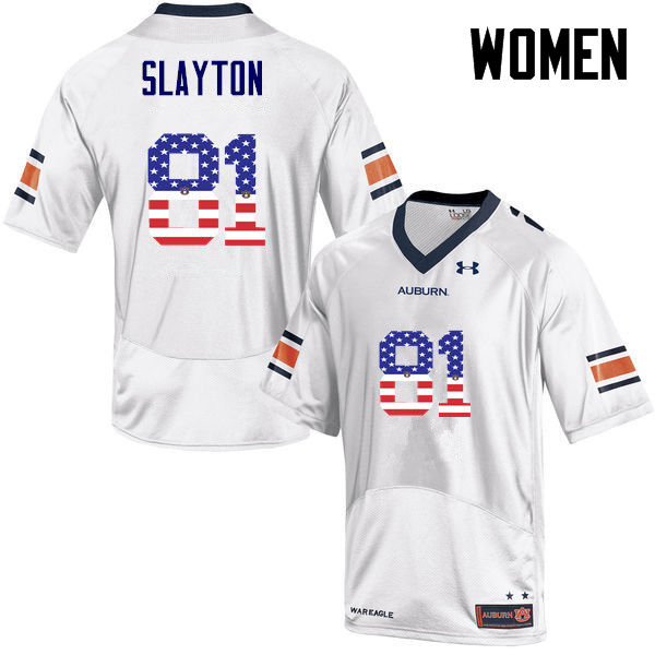 Auburn Tigers Women's Darius Slayton #81 White Under Armour Stitched College USA Flag Fashion NCAA Authentic Football Jersey PHN5574BU